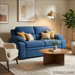 Upholstered Fabric Blue Loveseat Sofa