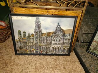 Vintage Lithograph Antique European Art Deco