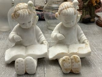 Oh So Sweet! Vintage, Salt Stone Boy and Girl Reading 6" Tall BOOKENDS