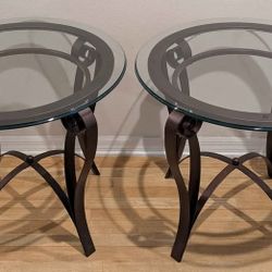 Decorative Round Metal and Glass Side Tables