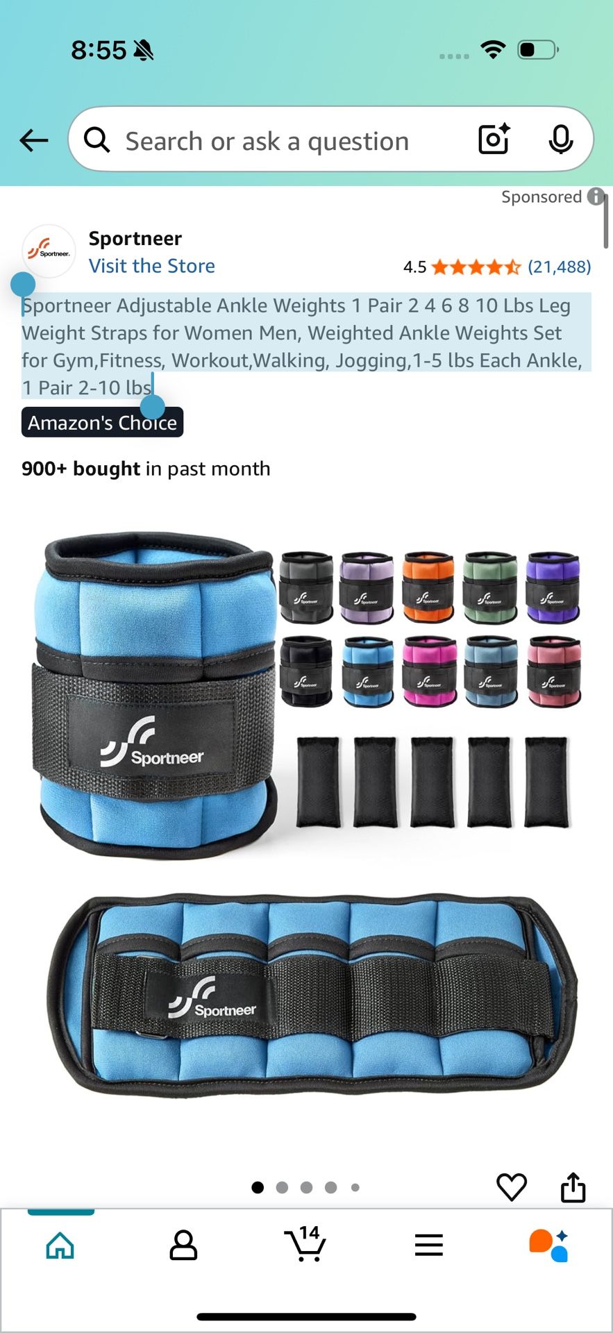 Sportneer Adjustable Ankle Weights – 2 to 10 lbs (Pair)