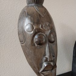 Wood Tribal Head On Stand