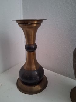 Brass and Dark Metal Candlestick Holder