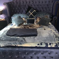 Free Delivery Blue Velvet Complete Bedroom Set Selling All Together only $1500 cash firm