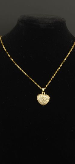 Heart Rehinstone Necklace Gold