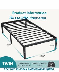 Sweetcrispy Twin Bed Frame 14”Height. Heavy duty, slats included. Russell/Boulder area