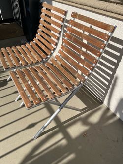 2 Teak + Metal Folding Chairs