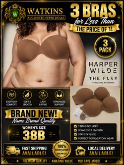 Brand New Harper Wilde “The Flex” Strapless Bras – 3 Pack – Women’s Size 38B