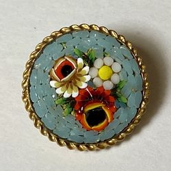 Antique  Jewelry Vintage Micro Glass Mosaic Floral Italian Brooch Pin