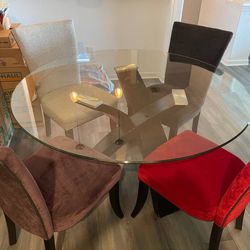 Contemporary Glass Dining Table and Upholstered Chairs 