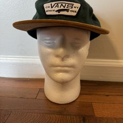 Green Vans Baseball Hat Tweed / Suede CA NY Since '66 Brown Leather Strapback