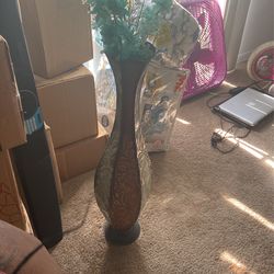 Turquoise And Brown Tall Vase