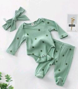 Baby Girl Polka Dot Print Sleep Bodysuit & Footed Sleep Pants & Headband