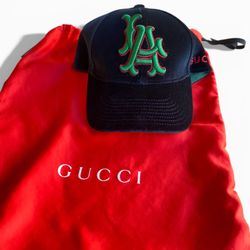 Gucci MLB Velvet Baseball Cap Hat LA Los Angeles Black