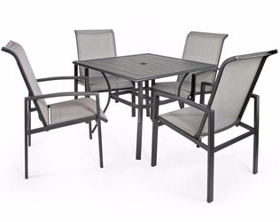 Barton 5-Piece Outdoor Patio Furniture Set, Dining Table Conversation Set for Porch Deck,  4 Mesh UV Resistant Chairs & Dining Table

Brand New in box