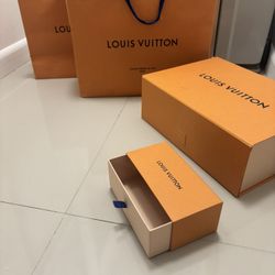 Bundle of 2 Empty Louis Vuitton boxes 2 shopper bags ribbon wrapping paper