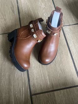 Brown Leather Chelsea Ankle Boots with Jewel Strap