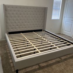 Beige King Size Bedframe Platform 