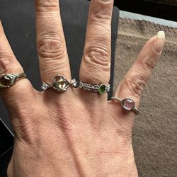 Ring Bundle. 4 Stainless Steel Rings With Gemstones