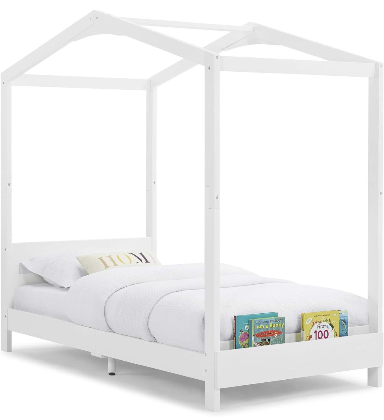 Delta Children’s Poppy House Wood Twin Bed, Platform Bed - No Box Spring Needed, Bianca White 