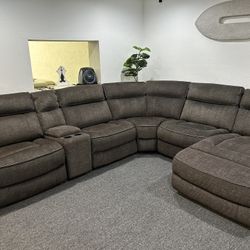 Furniture- 6 Pc High Performance Fabric Sectional With 2 Power Recliners- Hutchenson 