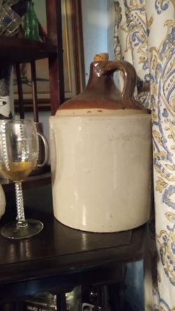 Antique Stoneware Crock moonshine Jug with Cork