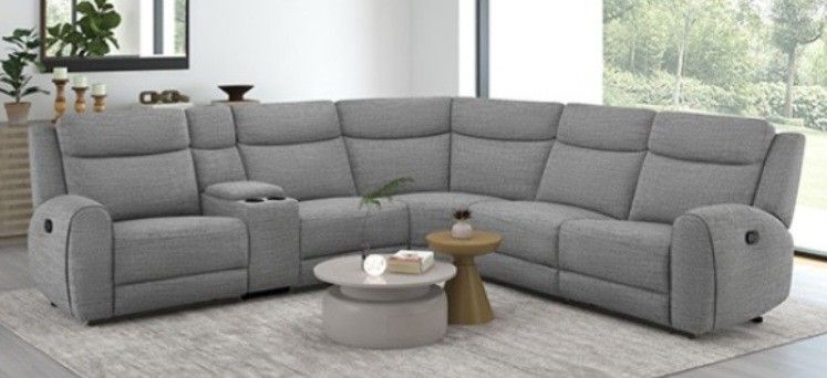 Brand New Grey Plush Reclining Sectional Sofa