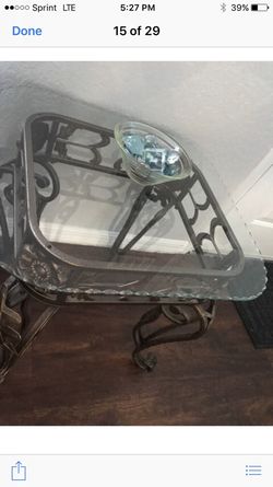 Dining room table and (4) chairs, Living Room Tables (3) in total. Also large wine bar rack