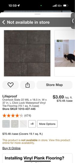 Lifeproof vinyl tile flooring 260 SQFT