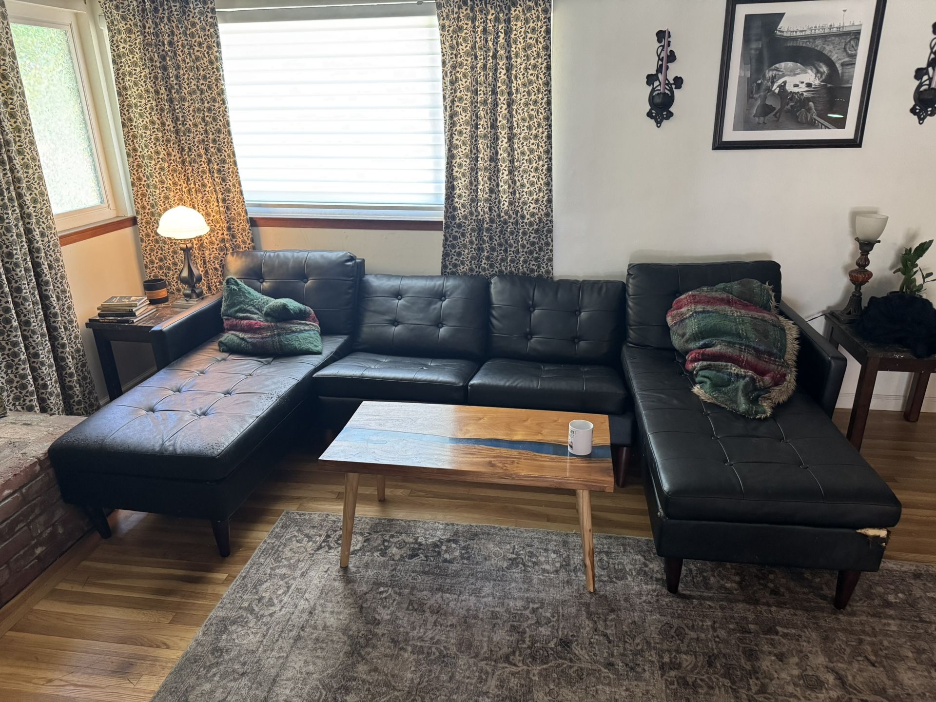 FREE Pleather Chaise Couch - Sofa Legs Buckled