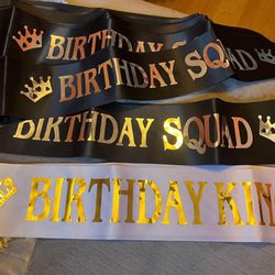 Birthday King and Birthday Squad Sash -7 pieces- gold letters 