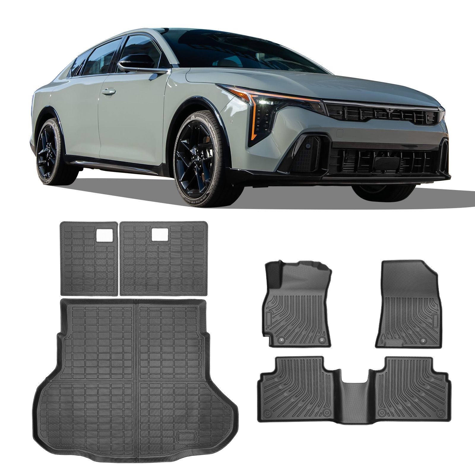 Fits 2025-2026 Kia K4 Sedan TPE All Weather Rear Trunk & Backrest & Floor Mats 6PCS