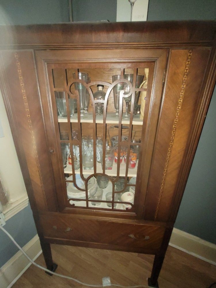 Antique China Cabinet. Hard Wood. Needs New Glass.