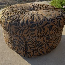 Round Ottoman Stool, Tufted Top & Pleated Skirt 