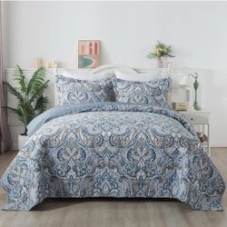(Brand New Factory Sealed)  Etwel Lightweight Cotton Queen Size Quilt Set - Breathable Reversible Bedspread for Hot Sleepers, Farmhouse Floral Bedding