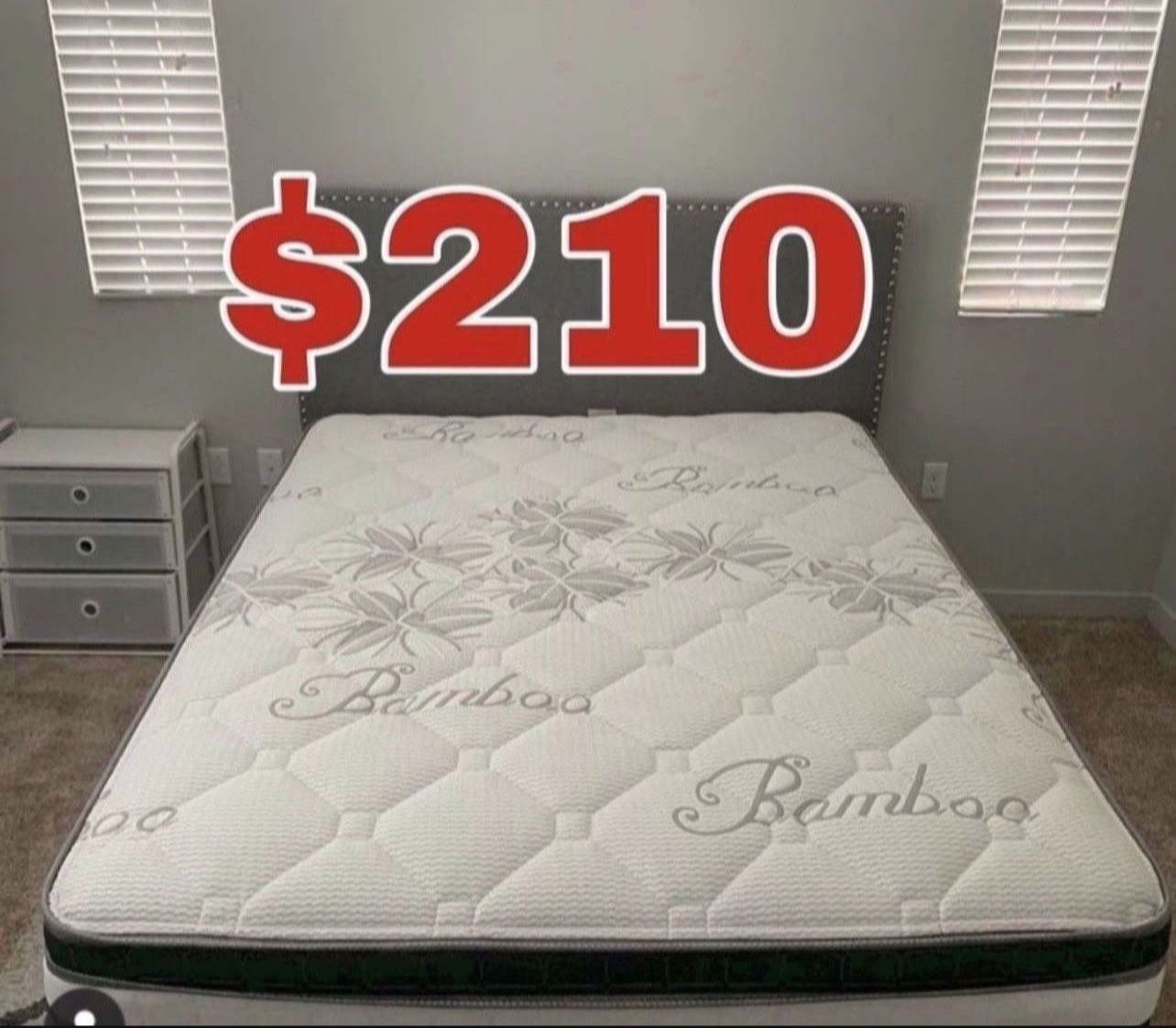 BRAND NEW “LUXURY EURO PILLOW TOP BAMBOO” MATTRESSES 💯 COLCHONES NUEVOS PILLOW TOP 💯 💥12 inches thick 💥 Queen $210❌ $270 With Box Spring 💥 FU