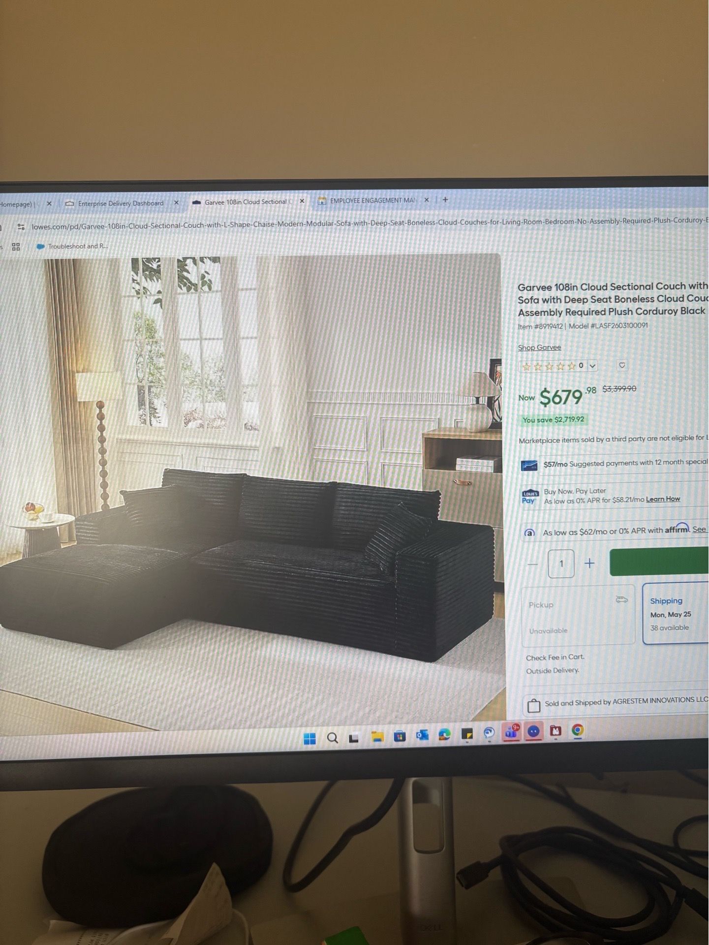 Cloud sofa black 108’