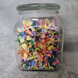 Paper Cranes In Jar
