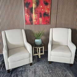 (2) Modern Fabric Accent Chair Cream Color