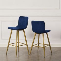 Homy Casa SCARGILL BAR 30 Navy Blue Barstool with Gold Legs, Modern Upholstered Bar Chair Open Box