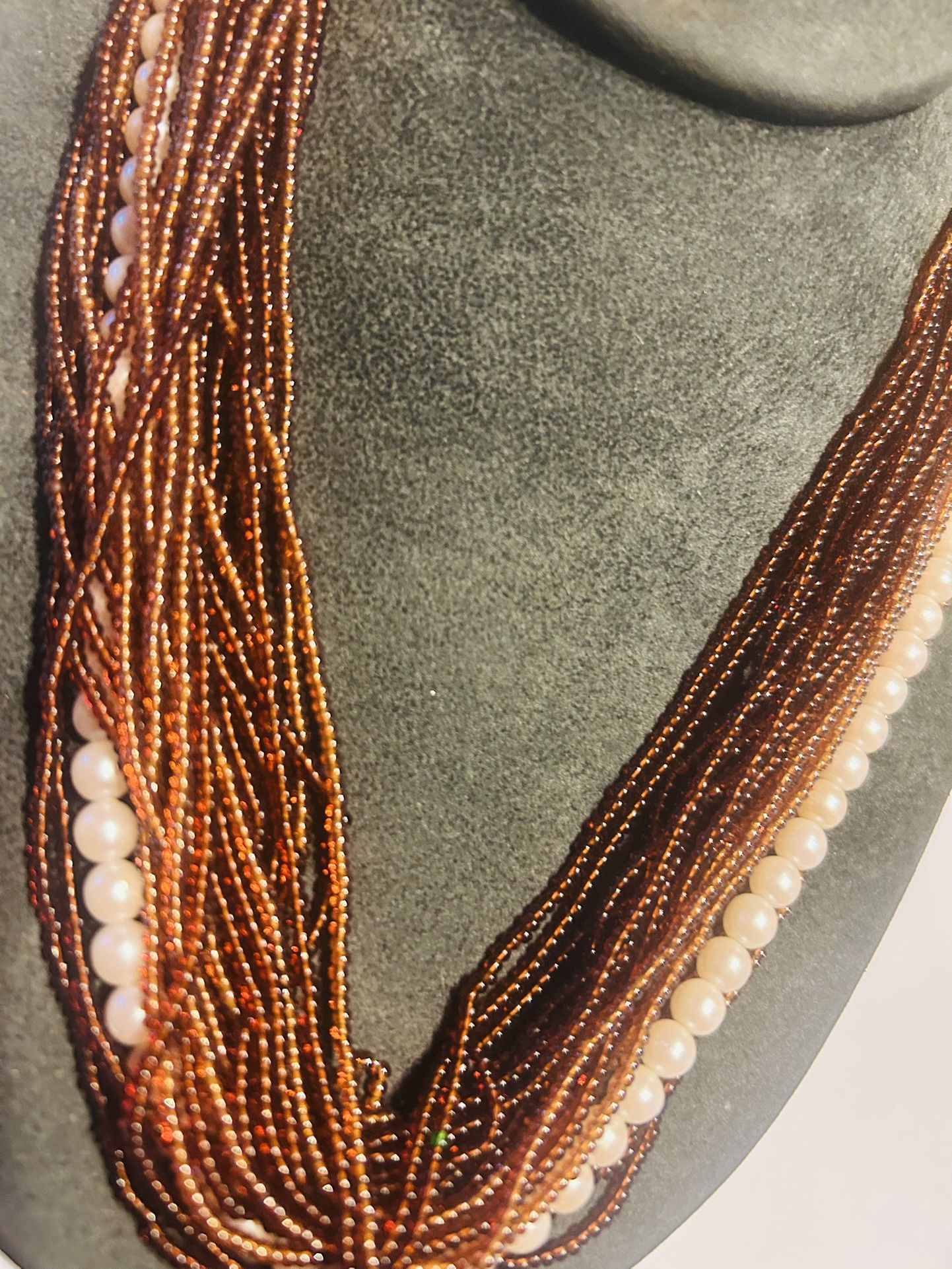  Vintage Beaded  And Pearl 9 Inch Necklace  Great Shape Triple  Strand !