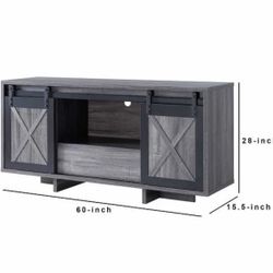 60" TV Stand Barn Style with Sliding Doors and Drawer - Distressed Gray / Black
