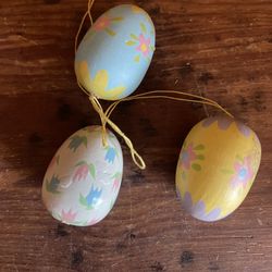 Mini Painted Wood Hanging Easter Eggs