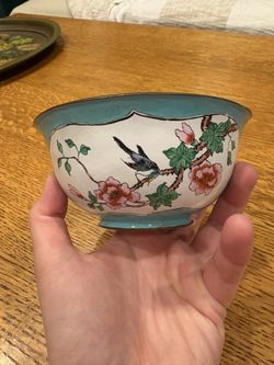 Turquoise Enamel Over Metal Bowl