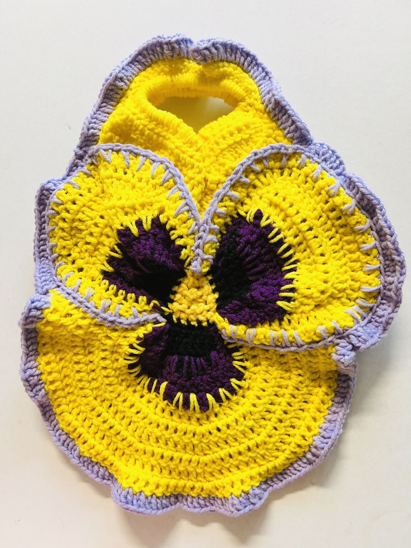 Yellow PANSY mini tote Handmade Crochet Clutch Purse bag Wristlet SKUMPSTITCH