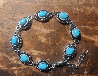 Beautiful Turquoise Gemstone Bracelet, Oval Shape Bracelet Costume Jewelry with adjustable links