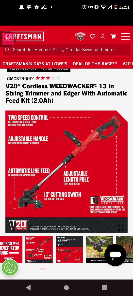 Craftsman's Weed Eater Tells You Everything In The Picture $80