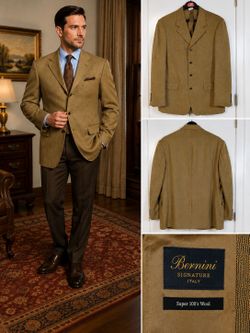 Bernini Signature Italy Super 100’s Wool Blazer 42L Tan