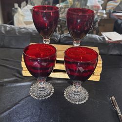 I Have Four Vintage Anchor Hocking Royal Ruby Bubba Foot Drinkware Glasses