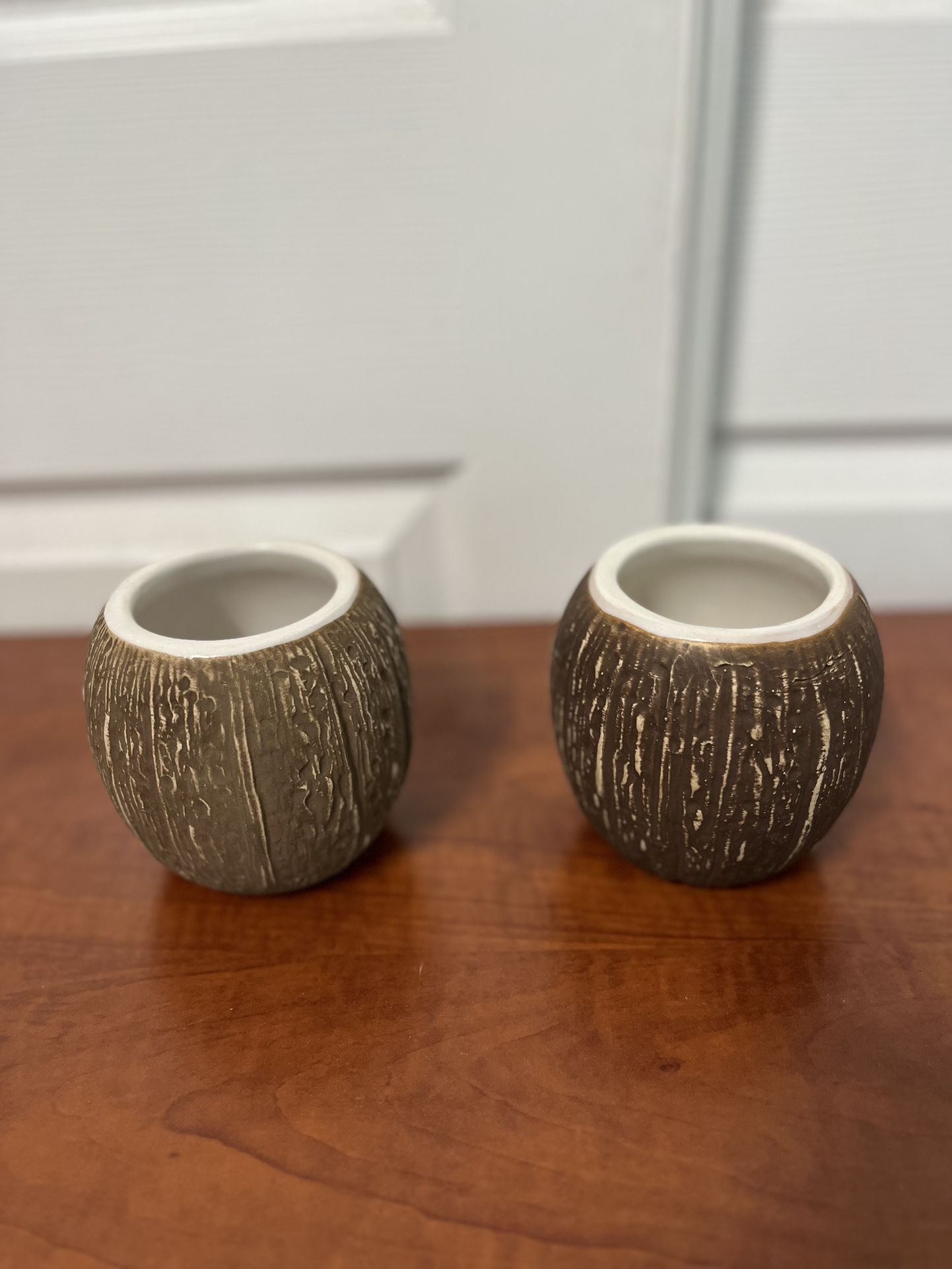 Tiki mugs set of two ceramic coconut style